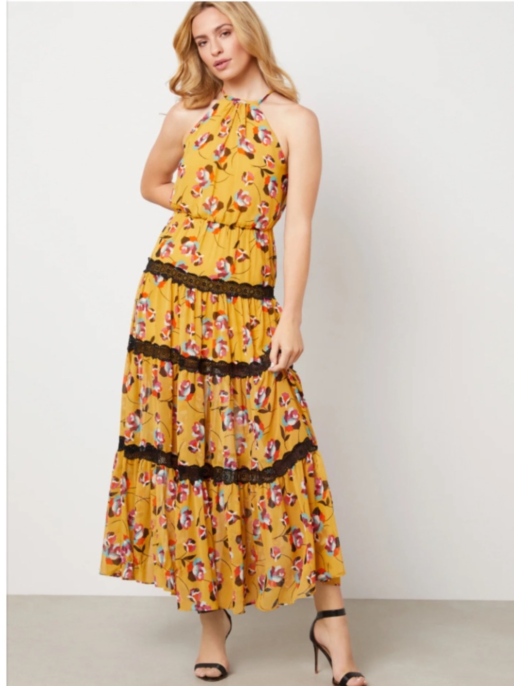NWT BCBGMaxAzaria Dress Yellow Floral Size Medium